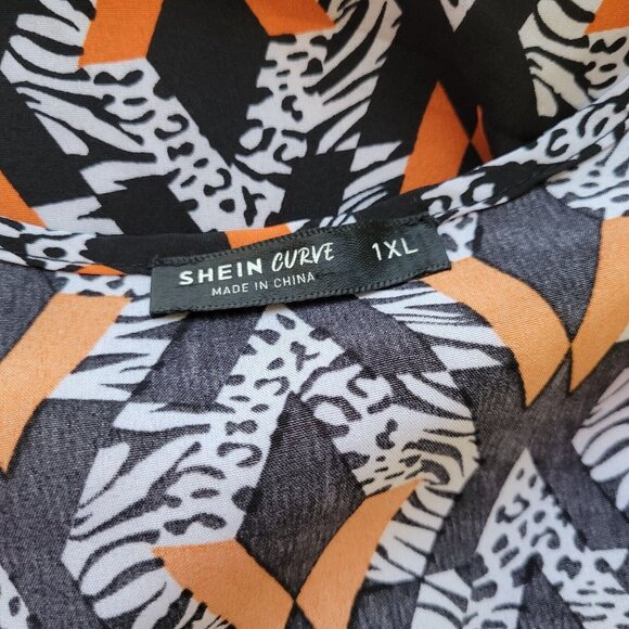 Shein Curve Womens Top 1XL Plus Crop Smock Sleeve Side Zip Orange GEO168E - Picture 8 of 9